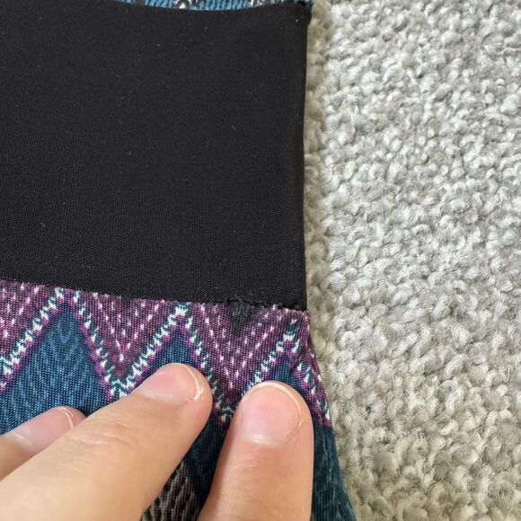 Purple Rain Dress Womens Medium Teal Chevron A-Line V-Neck Made USA 90s Vintage - Picture 5 of 10